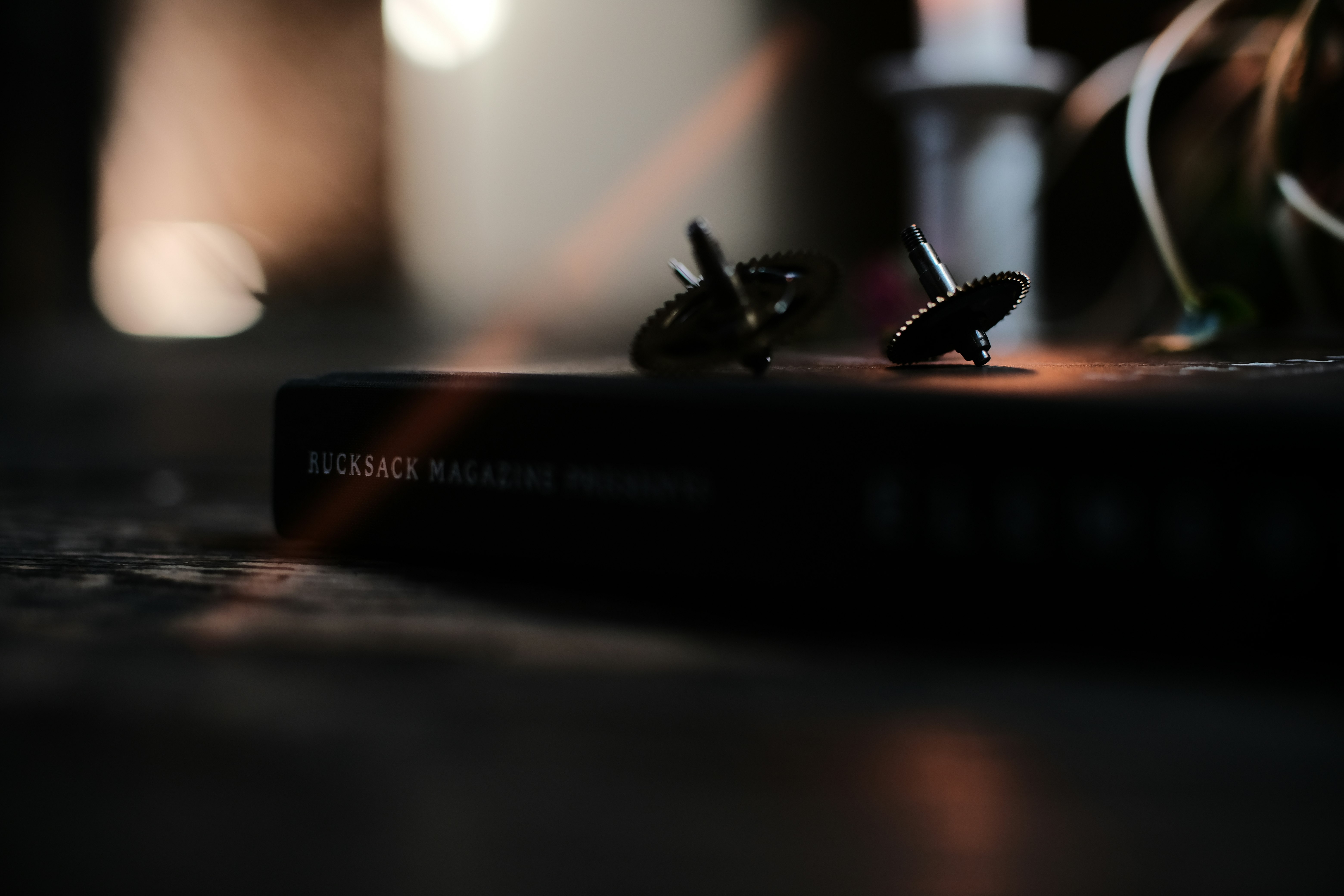 black and white box on brown wooden table